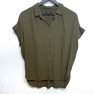 Madewell Central Drapey Shirt Olive Button Up Blouse Oversized Size Medium